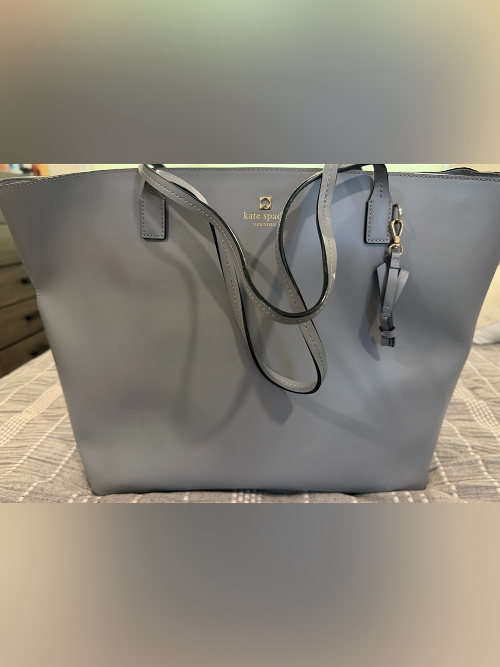 kate spade Grey Smooth Leather Tote with Gold Logo